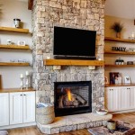 Built Ins Beside Stone Fireplace