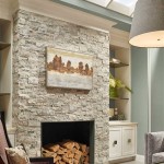 Silver Travertine Stacked Stone Fireplace
